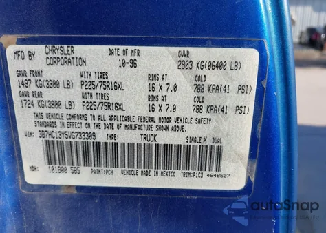 1997 Dodge Ram 1500 St from USA, damaged, VIN 3B7HC13Y5VG733309